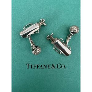 Tiffany & Co. Golf Bag & Ball Cufflinks Sterling Silver Box/Pouch Discontinued